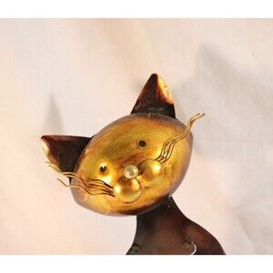 Brass Cat Wine Bottle Holder Rack 13" Home Decor Bottled Oils Farmhouse Rustic